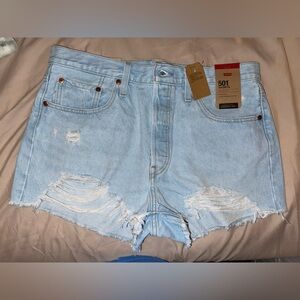 Levi's Women's Distressed Light Blue Jean Shorts 501